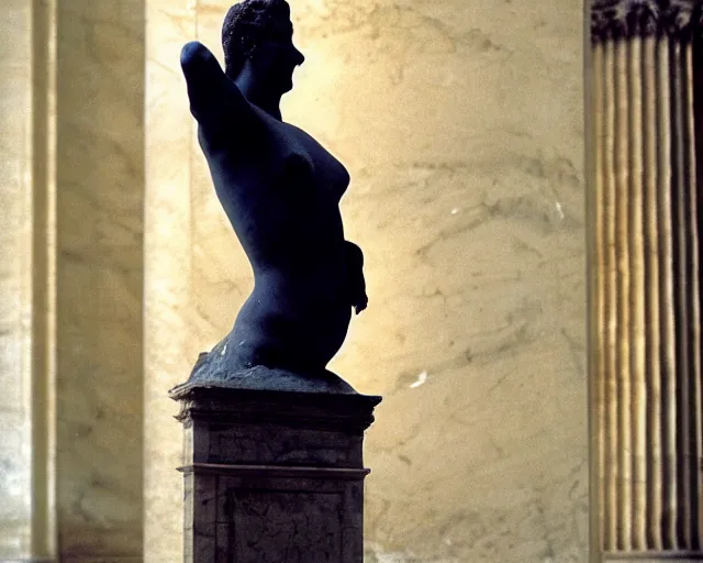 Image similar to deloreain ancient statue in louvre, circa 1 9 8 4