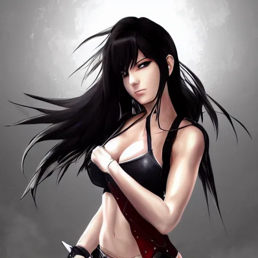 Prompt: high quality artwork of tifa lockhart with black wing, featured on artstation