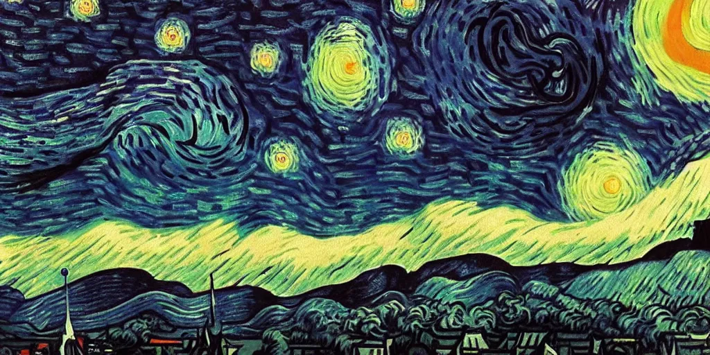 Prompt: outer space with eldritch terror in the middle of composition, cosmic horror, ultra realistic, highly detailed, HD, sharp focus, cinematic lighting, realistic, vivid colors, oil painting, non blurry, sharp, art by van Gogh