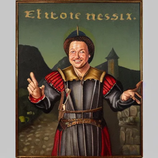 Prompt: elon musk as a smug peasant in medieval times, oil on canvas