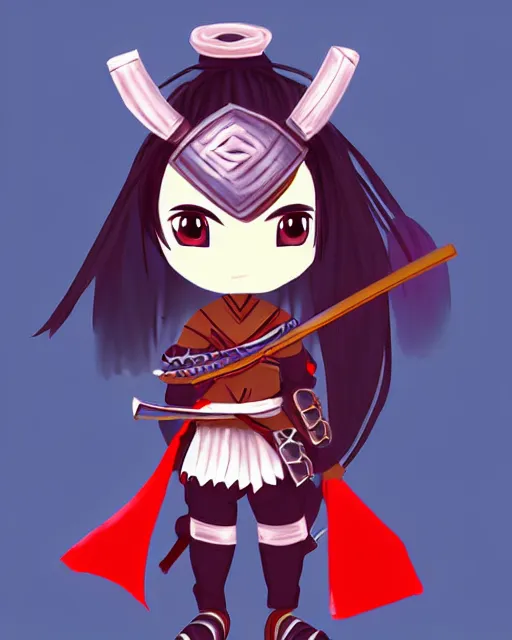 Image similar to cute digital art of one cute cute african samurai warrior, cute chibi style, chibi, anime, artstation, deviantart, pinterest, yasuke 5 0 0 px models