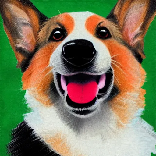 Image similar to corgi, close proximity to the camera, lap dog, digital painting