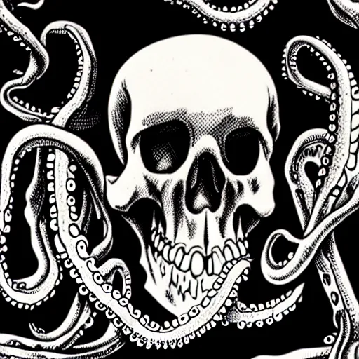 Image similar to an octopus hiding inside a decaying human skeleton