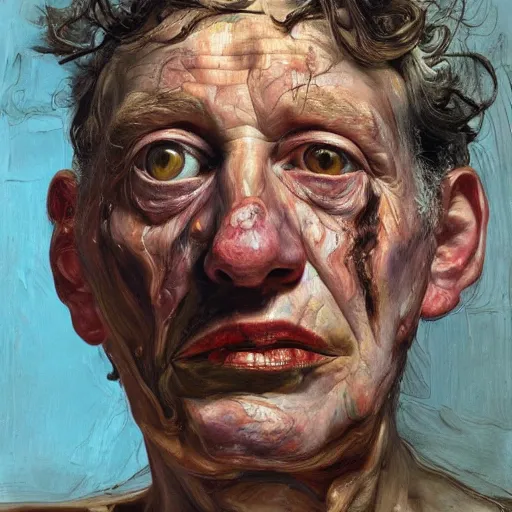 Image similar to high quality high detail painting by lucian freud and jenny saville, hd, upsetting, turquoise