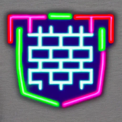 Image similar to neon logo of a space invader on a shield