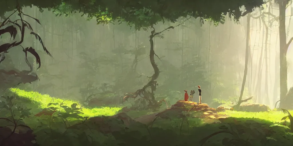 Image similar to mystical building in the woods, moss, lianna, jungles, by cory loftis & akihiko yoshida & james gilleard & atey ghailan & makoto shinkai & goro fujita & studio ghibli, rim light, exquisite lighting, clear focus, magic atmosphere, very coherent, plain background, soft painting