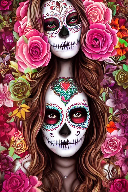 Image similar to Illustration of a sugar skull day of the dead girl, art by WLOP