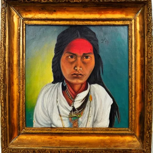 Image similar to a nepali woman carrying a sword, fierce, oil painting