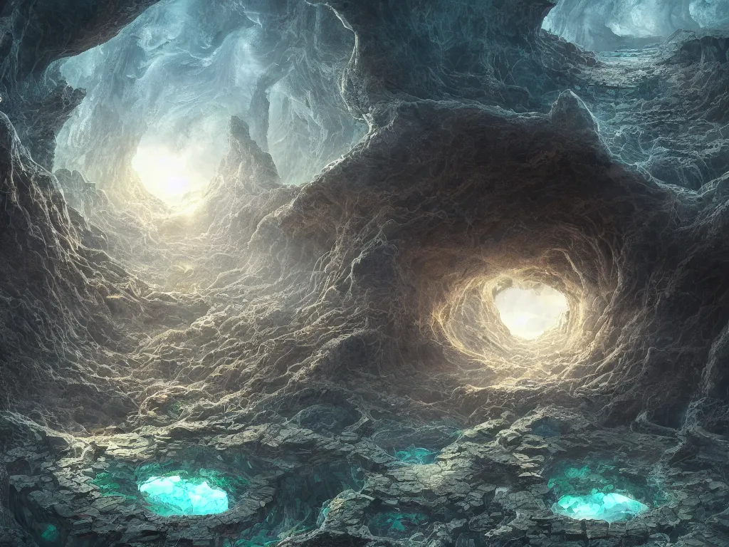 Image similar to a giant sinkhole with transparent pixels at the center, digital painting, trending on artstation, deviantart, 8k, epic composition, intrinsic details, perfect coherence