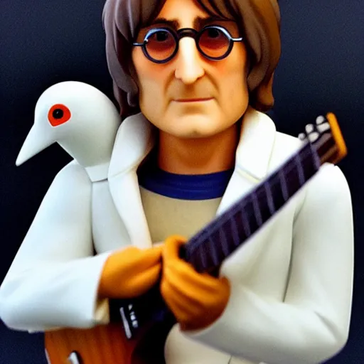 Prompt: john lennon as nendoroid and white pigeons of peace, kodak film