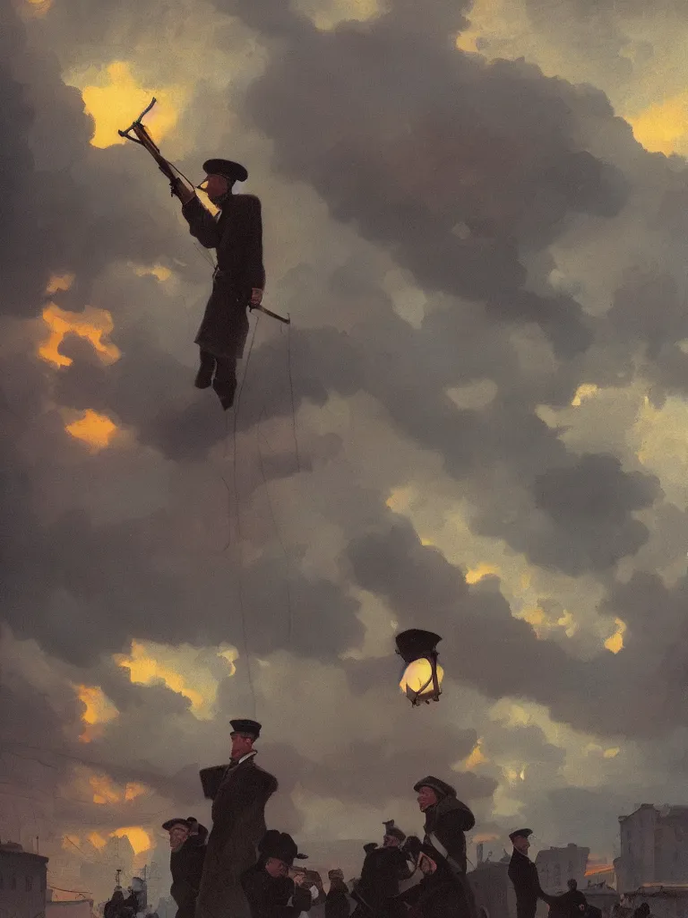 Image similar to russian revolution 1 9 1 0, ominous evening, after the storm, drama, by rozalski and kenton nelson, artstation