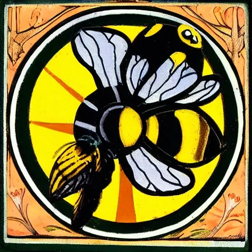 Prompt: a pagan ritual with a bumblebee in the middle of a bullseye of salt, art nouveau