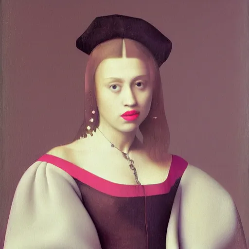 Image similar to portrait of Miley Cyrus, Johannes Vermeer, beautiful, high resolution,