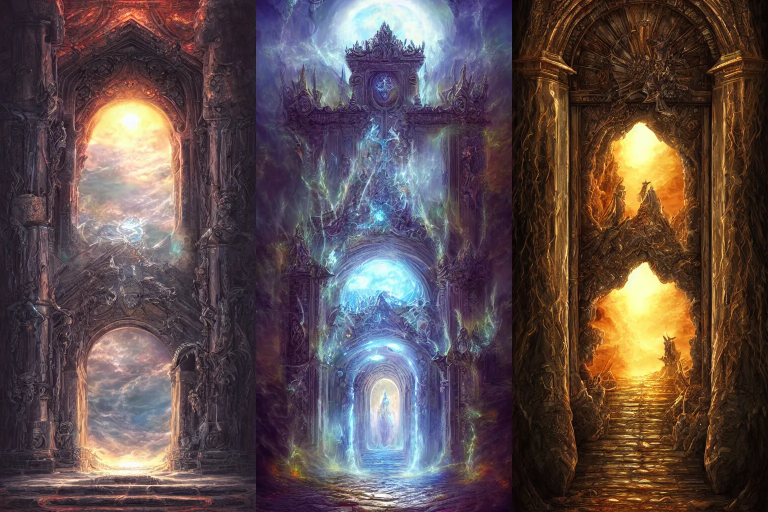 Prompt: The gate to the eternal kingdom of Gods, fantasy, digital art, HD, detailed.