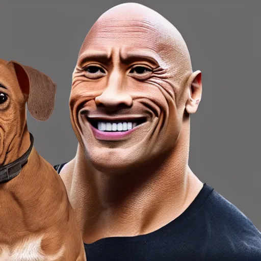 Prompt: Dwayne The Rock Johnson with the head of a dachshund