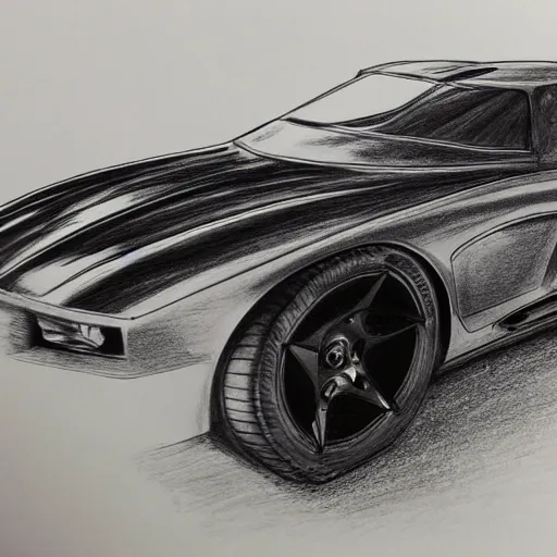 Image similar to ballpoint pen drawing of the batmobile