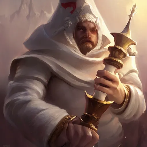 Image similar to a portrait of a white chess pawn, a white chess pawn, battlefield background, bright art masterpiece artstation. 8 k, sharp high quality artwork in style of jose daniel cabrera pena and greg rutkowski, concept art by tooth wu, blizzard warcraft artwork, hearthstone card game artwork, chess pawn