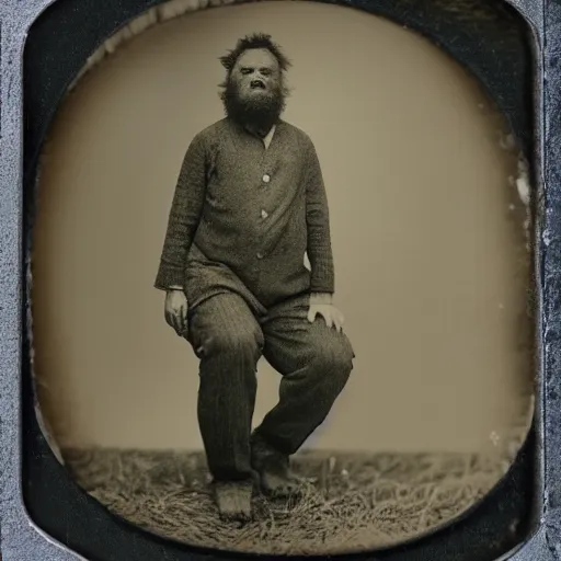 Prompt: tintype of big foot