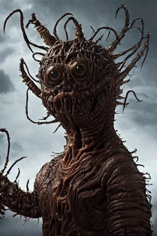 Image similar to rupert murdoch as a worm monster, photorealistic, cinematic lighting, highly detailed, very intricate, by guillermo del toro and hr giger