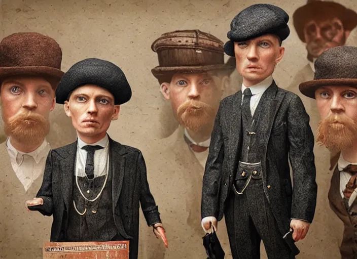 Prompt: peaky blinders made of fried shrimp, lowbrow, matte painting, 3 - d highly detailed, in the style of mark ryden,