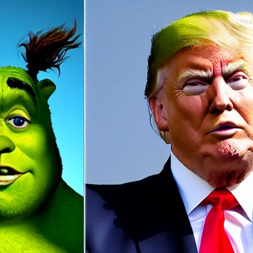 Prompt: Donald Trump playing Shrek in the live action adaptation (2041)