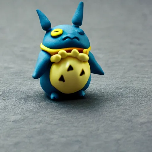 Image similar to the cutest little polymer clay totoro and pikachu hybrid, unreal engine, bokeh