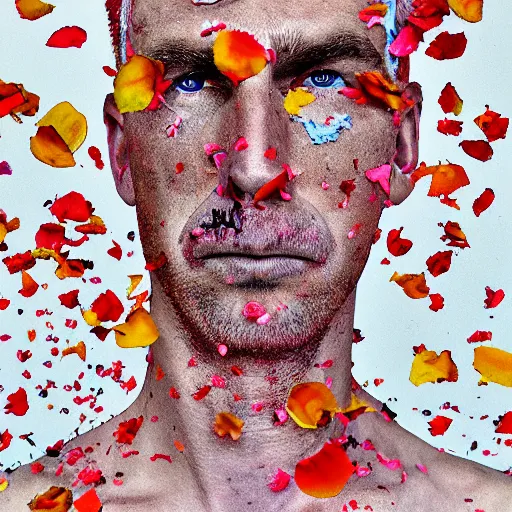 Prompt: a blonde man with freckles vomiting rose petals, lungs, varying art styles, clarity, detoxification, varying angles, colorful