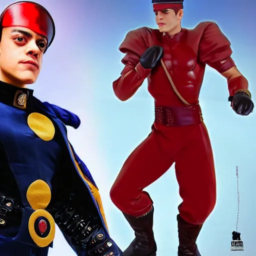 Image similar to stunning photograph of rami malek as m bison from street fighter highly detailed