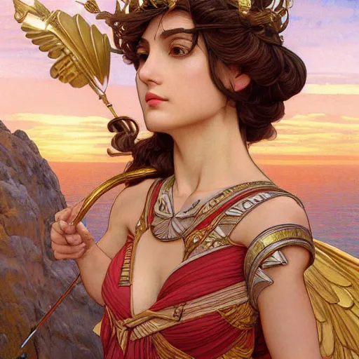 Image similar to greek goddess athena, highly detailed, digital painting, artstation, concept art, smooth, sharp focus, illustration, ArtStation, art by artgerm and greg rutkowski and alphonse mucha and J. C. Leyendecker and Edmund Blair Leighton and Katsuhiro Otomo and Geof Darrow and Phil hale and Ashley wood and Ilya repin and Charlie Bowater