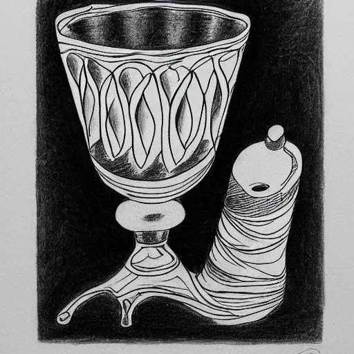 Prompt: detailled ink drawing of a crystal chalice