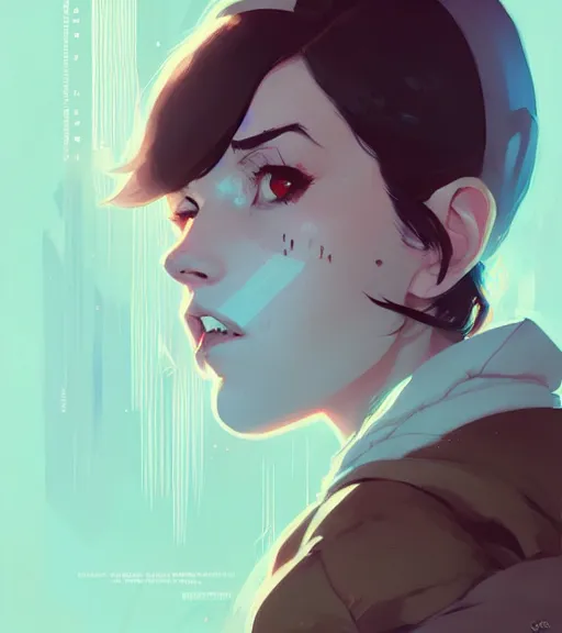 Prompt: portrait of naru from prey, by atey ghailan, by greg rutkowski, by greg tocchini, by james gilleard, by joe fenton, by kaethe butcher, dynamic lighting, gradient light blue, brown, blonde cream and white color scheme, grunge aesthetic