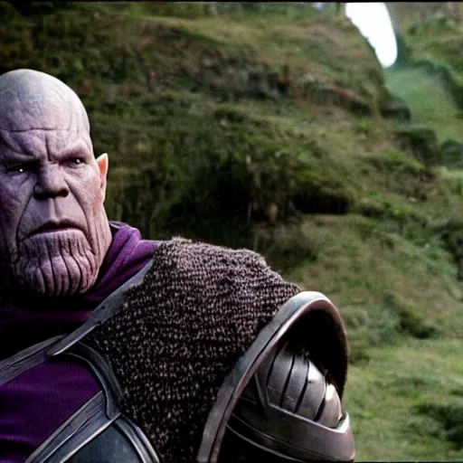 Image similar to movie still of Thanos as a hobbit in Lord of the Rings