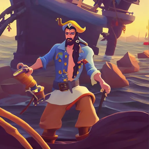 Image similar to painting jack the pirate on sea of thieves game avatar hero mermaid smooth face median photoshop filter cutout vector behance hd by jesper ejsing, by rhads, makoto shinkai and lois van baarle, ilya kuvshinov, rossdraws, illustration, art by ilya kuvshinov and gustav klimt