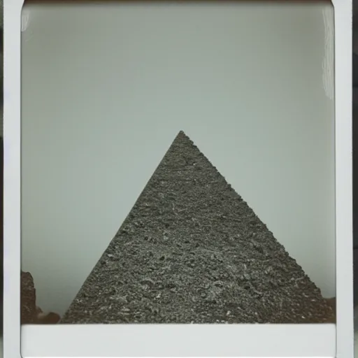 Prompt: a pyramid of rocks put one on another, polaroid photo, instax, white frame, by Warhol