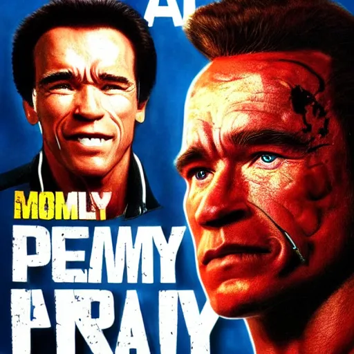 Image similar to a 8 0's movie poster starring arnold schwarzenegger, the movie is called prey cinematic photo