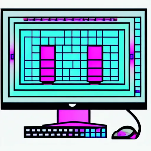 Image similar to a computer from the 90s in the style of vaporwave