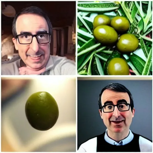 Prompt: a photo of an olive that looks like john oliver