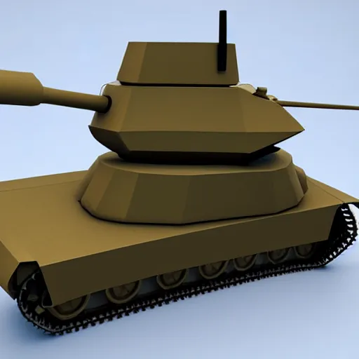 Prompt: a low poly model of abrams like tank, in the center of the image, tank has a large solid cannon, full view of the tank including cannon, strategy game