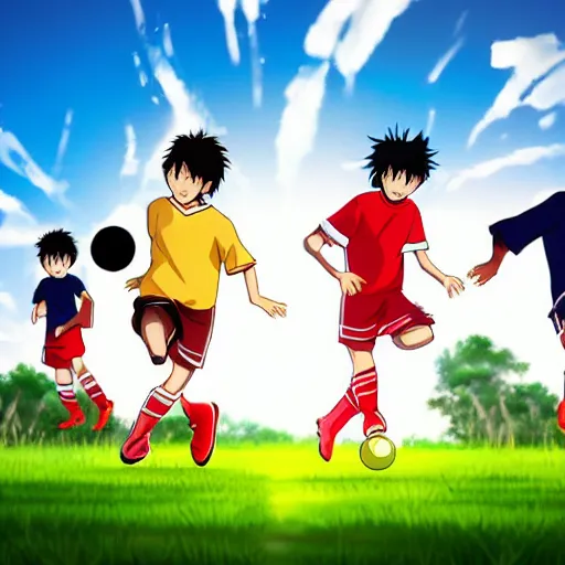 Image similar to kids playing soccer, anime