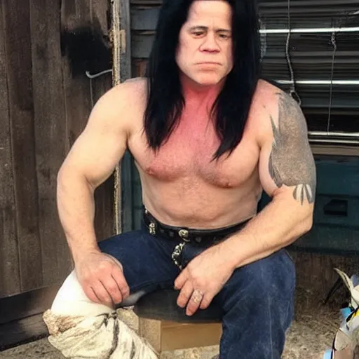 Image similar to glenn danzig working on his horse farm