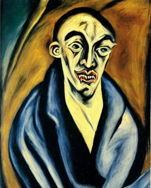 Prompt: Max Beckmann. El Greco. Van Gogh. Dali. Oil on canvas. Portrait of a demon.