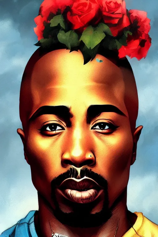 Prompt: 2 pac, manga cover art, detailed color portrait, artstation trending, 8 k, greg rutkowski