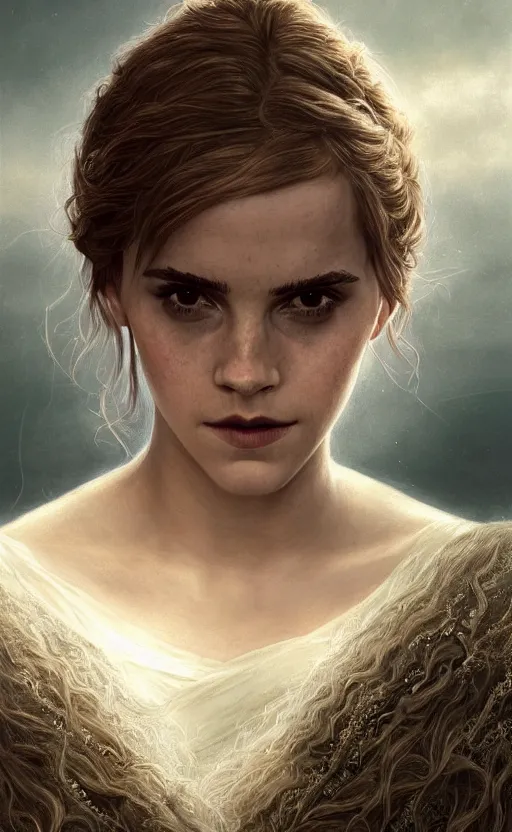 Image similar to photo photorealistic portrait closeup photograph of Emma Watson as Joan of Arc, long hair, intricate, elegant, highly detailed, digital painting, artstation, concept art, sharp focus, illustration, art by and greg rutkowski and aleksi briclot and bouguereau detailed photograph intricate insanely detailed octane render, 8k artistic photography, photorealistic, Edward Steichen, Peter Lindbergh, Albert Watson