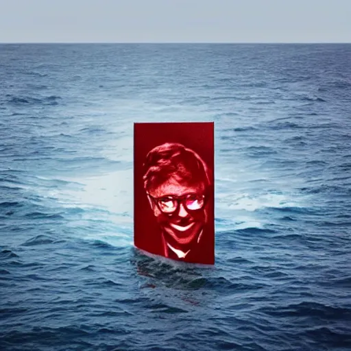 Prompt: a bill gates in the middle of the sea in the style of richard serra