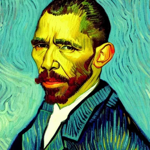 Prompt: a portrait of obama as a painting by van gogh