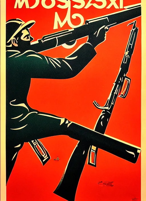 Prompt: soviet propaganda poster of a mosin - nagant, socialist realism. by alexander zelensky, viktor deni, havrylo pustoviyt