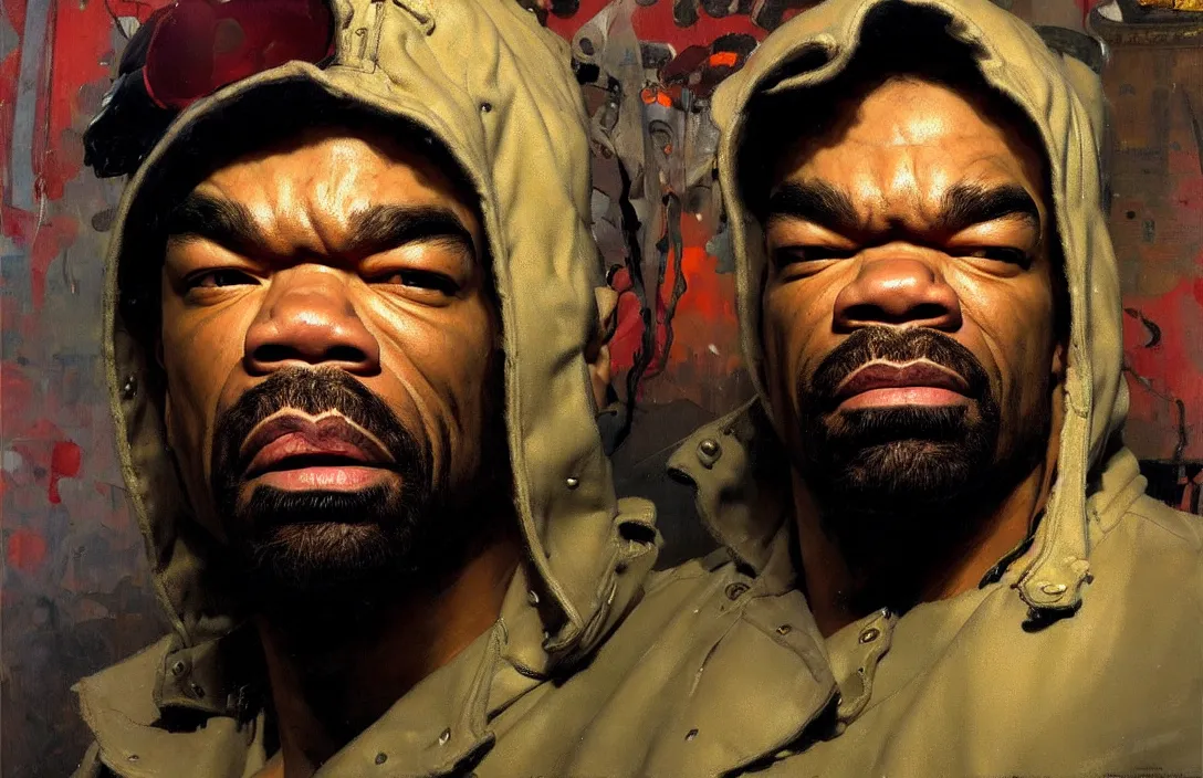 Image similar to portrait of method man!!!!!!!!!!!!!!!!!!!!!!!!!!!, detailed face, detailed painting,, epic lighting, by ilya repin, phil hale and kent williams