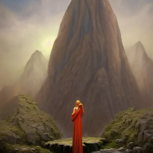 Image similar to a photorealistic painting of a woman and a dragon, a matte painting by christophe vacher, featured on deviantart, fantasy art, matte painting, storybook illustration, 2 d game art. extremely detailed. realism. symmetry. photorealism. coherent