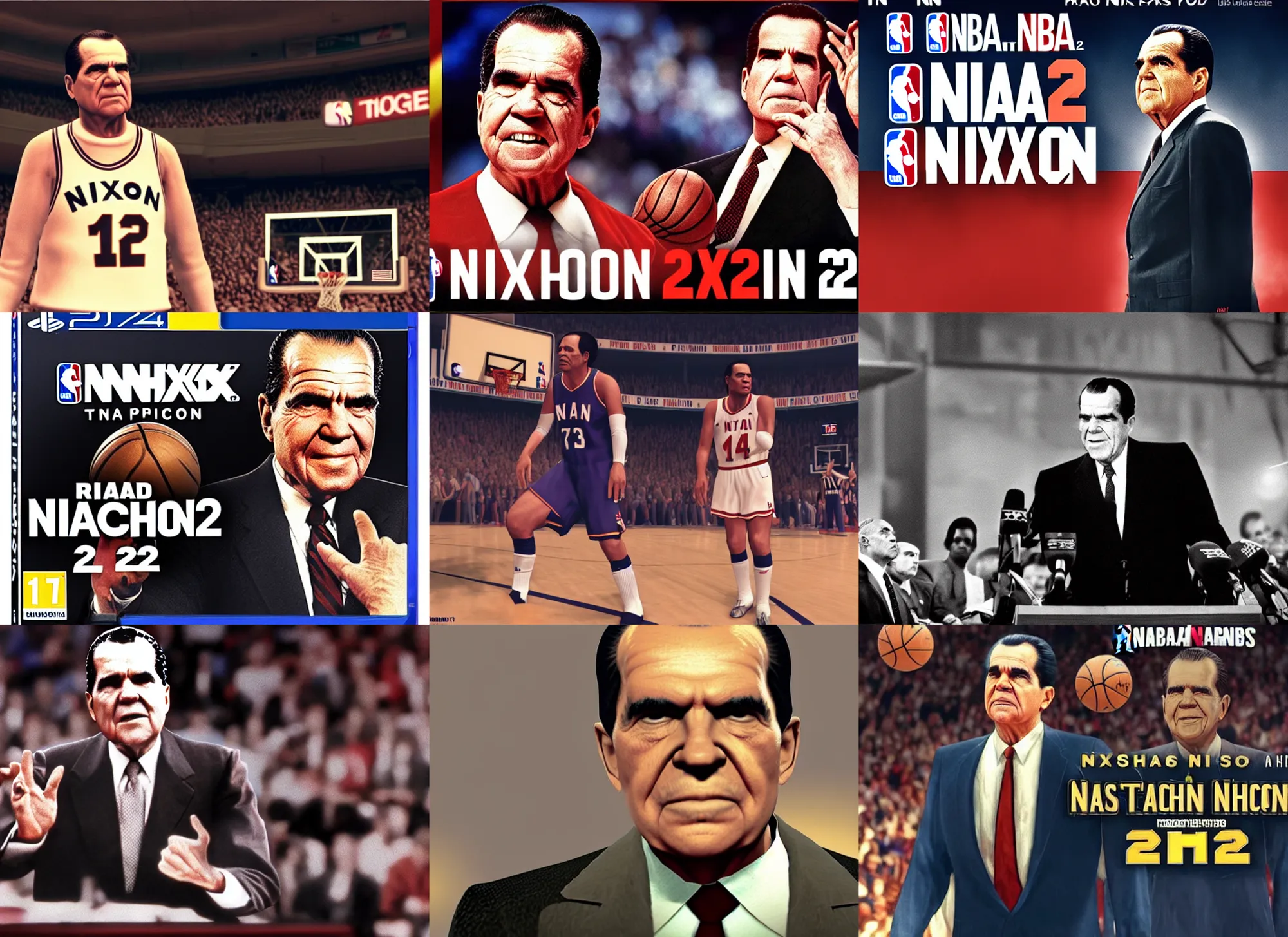 Prompt: richard nixon in nba 2 k 2 2 ps 4