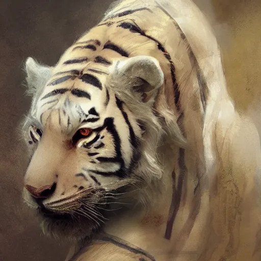 Image similar to a beautfiul award winning aesthetic commission of an antrho albino tiger wearing golden victorian aemour,digital art,art by greg rutkowski,character design by charles bowater,ross tran,photorealistic,detailed face,hyperdetailed,western comic,2021,artstation,deviantart,western comic style